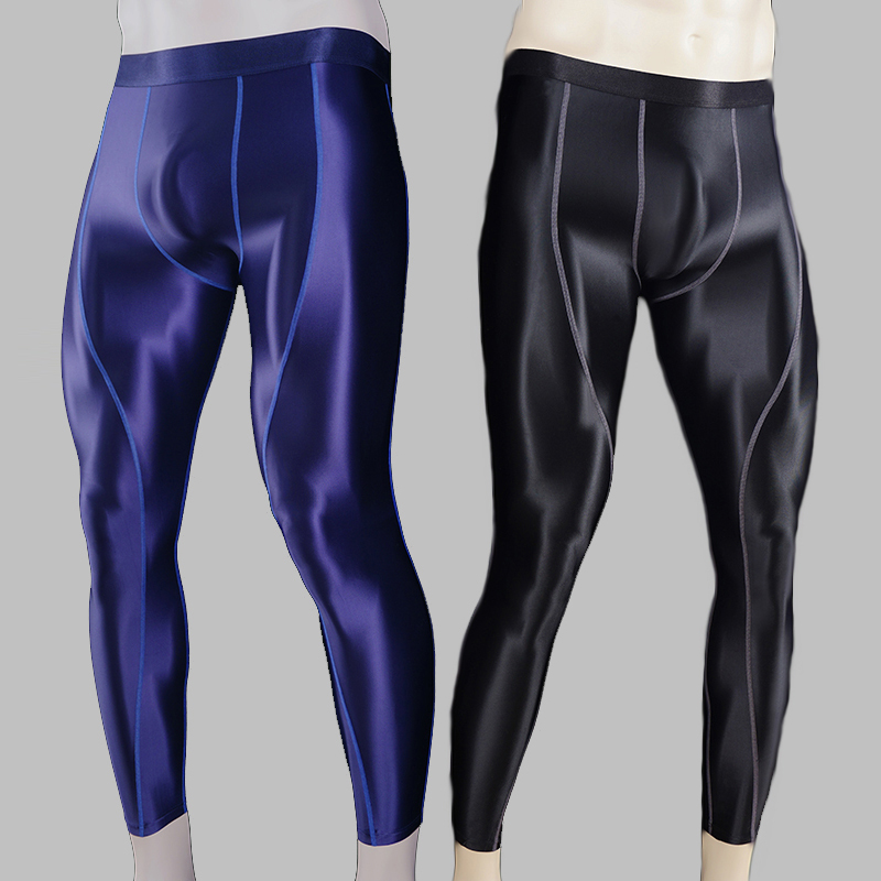 Pilates Yoga Leggings - Men Glossy Swimming Trunks Stretch Shiny